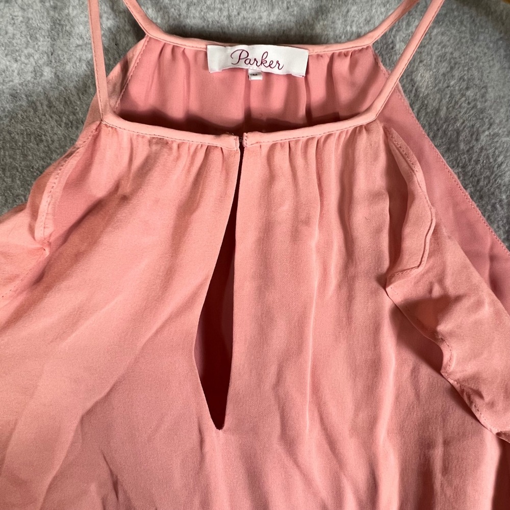 Parker New York M Pink Silk Halter Mini Dress Smocked‎ Waist Ruffle Resortwear - Picture 5 of 10